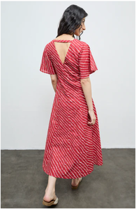 Vestido de Algodón con Rayas Rojas y Estampado Paisley, Corte en A - Product Image 4