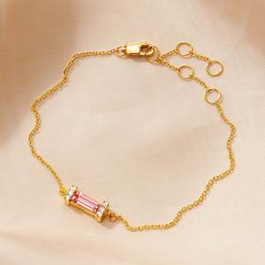 Pulsera de Turmalina Rosa, Plata de Ley 925, Chapada en Oro de 14K, Regalo de Cumpleaños de Octubre para Mujer - Product Image 1