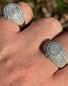 Iced Out Moissanite <b>Ring</b> Micro Pave Oval Zircon <b>Dome</b> Signet Band for Men Women Party Jewelry - Product Image 5
