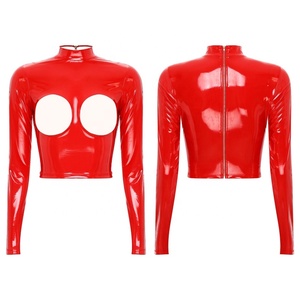 Top donna Plus Size in vernice lucida a manica lunga con seno <span class=keywords><strong>Sexy</strong></span> <span class=keywords><strong>Sexy</strong></span> Top Cosplay <span class=keywords><strong>Sexy</strong></span> per festa in discoteca - Product Image 2
