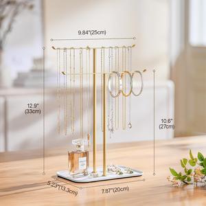 Présentoir à bijoux en métal haut de gamme à deux niveaux pour colliers et bracelets avec plateau – Design élégant pour rangement de vanité - Product Image 5