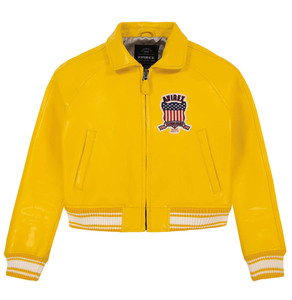 Chaqueta Varsity de Cuero Genuino Amarillo para Mujer Avirex, Manga Larga, Cierre Frontal con Cremallera, Logotipo Bordado, Cuello Camisero, Chaqueta Corta - Product Image 5