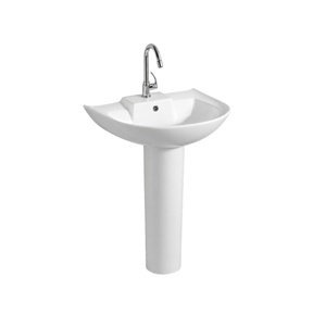 Lavabo de Piedra Certificado con Pedestal, Forma Irregular, Grifo de un Solo Orificio, Diseño Minimalista, Lavabo de Baño Montado en el Suelo - Product Image 1