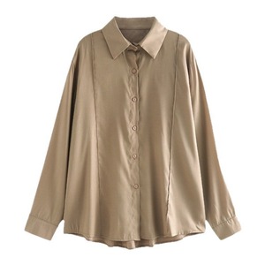 เสื้อเชิ้ตแขนยาวผู้หญิง คอปกพับได้ สีพื้น สไตล์ลำลอง ติดกระดุม สำหรับฤดูใบไม้ผลิและฤดูใบไม้ร่วง เหมาะสำหรับใส่ทำงานหรือใส่ลำลอง - Product Image 1