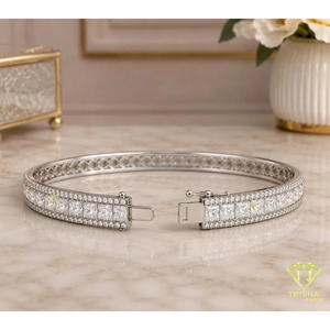Long Rectangular Link Bracelet With Sparkling Stone <b>Rows</b> Sleek Wrist Jewelry For B2B Importers Resellers And Distributors - Product Image 4