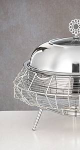 ถาดอุ่นอาหารบุฟเฟ่ต์ทรงกลมเคลือบทองหรูหรา พร้อมกรอบลายฉลุ สำหรับงานเลี้ยง งานจัดเลี้ยง และงานจัดอาหาร - Product Image 4