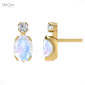 Produits les plus vendus : Boucles d'oreilles clous ovales 7x5mm en pierre de lune, en or fin 14 carats, avec fermoir poussoir, approvisionnement direct en gros d'usine - Product Image 3