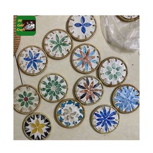 BEST PRICE HIGH QUALITY ROUND AND SQUARE MOTHER OF PEARL INLAY AND RATTAN COASTER <b>CHEAP</b> PRICE BULK SALE PLACE MAT IN VIETNAM - Product Image 3