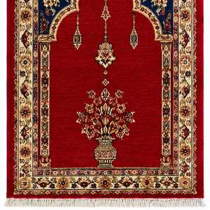 พรมสวดมนต์อิสลามแบบเปอร์เซีย ทำด้วยมือ 100% ขนแกะนิวซีแลนด์ – ลายดอกไม้สีแดง - Product Image 3
