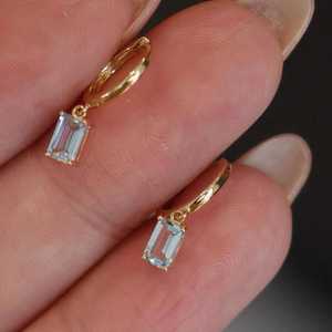 Boucles d'oreilles uniques en aquamarine, argent sterling 925, plaqué or 14 carats, faites à la main, bijoux fins personnalisés, cadeau pour femmes - Product Image 6