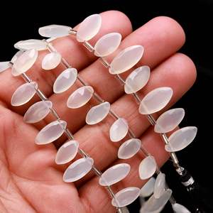 Perles de pierre de lune blanche facettées en forme de marquise, pierres précieuses naturelles de pierre de lune blanche percées sur le côté, 7x12-8x13MM, pour la fabrication de bijoux - Product Image 5