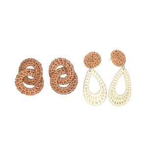 Boucles d'oreilles en rotin tressé écologiques et durables de haute qualité, best-seller, légères, en forme de goutte d'eau, vente en gros - Product Image 1