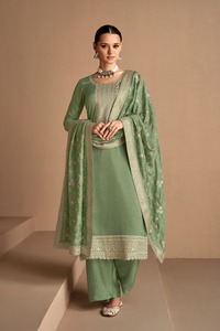 Ensemble Salwar Kameez traditionnel brodé turquoise, longueur ras du sol, en viscose jacquard, tenue de mariage indienne pakistanaise pour femmes - Product Image 6