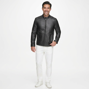 High Quality Casual Style <b>Men's</b> Leather <b>Jacket</b> Good Solid Color <b>Canvas</b> <b>Jacket</b> with Stand Collar Stylish <b>jacket</b> <b>for</b> <b>men</b> - Product Image 1