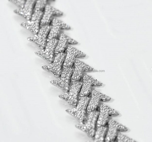 925 Silver Rhodium Plated Brilliant Cut 15mm Moissanite Custom Thorns Cuban Link Chain Necklace Iced Hiphop Party Wedding Unisex - Product Image 3