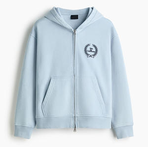 Sweat-shirt à capuche zippé pour homme, uni, hiver, avec broderie 3D, en polaire polyester/coton, cordon de serrage, poches kangourou, coupe décontractée ample - Product Image 5