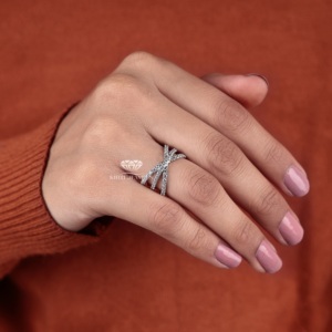 Criss <b>Cross</b> Lab Grown Diamond Brilliant Cut Wedding <b>Ring</b> 14K Gold Pave Bridal Minimalist Anniversary Band Wholesale Supplier EGL - Product Image 2
