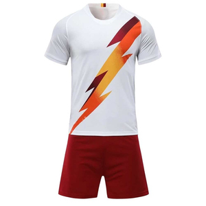 Men's <b>White</b> Soccer Jersey Set With Red Gradient Lightning Print Short Sleeve Moisture Wicking Uniform Kit For Adults - Product Image 1