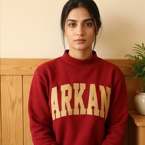 <b>Women's</b> <b>Red</b> Turtleneck <b>Sweatshirt</b> With Arkan Letter Wholesale Custom College Mock Neck <b>Sweatshirt</b> Gingham Embroidery Logo Campus - Product Image 1