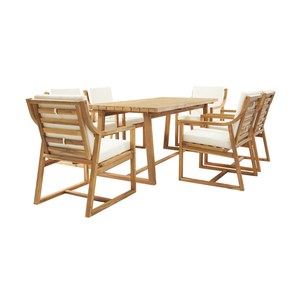 Ensemble de table à manger d'extérieur moderne avec chaises rembourrées, finition teck, meubles de jardin - Product Image 2