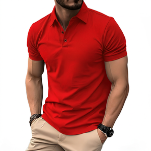 Polo homme vert uni à manches courtes, coupe classique, décontracté, respirant, en coton tissé - Product Image 6