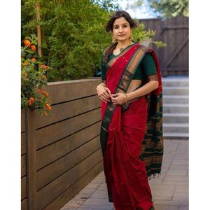 DESIGNER LICHI SILK WEAVING WORK SAREE with UNSTITCHED <b>BLOUSE</b> <b>RED</b> - Product Image 1