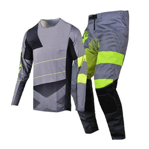 Men Full Sleeve Motorcycle Racing Jersey Pants Set Gray <b>Neon</b> Green Sublimation Print Quick Dry All Seasons - Product Image 5