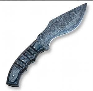 Cuchillo utilitario artesanal de acero de Damasco para exteriores, mango de madera gris, herramienta de hoja fija - Product Image 3