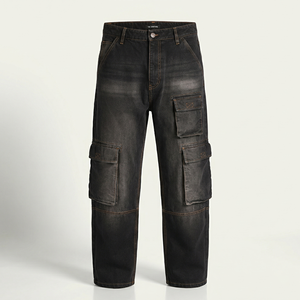 Pantalon cargo en jean décontracté pour homme, coupe ample, taille mi-haute, 100% coton, délavé, printemps/été, style utilitaire classique, marque privée disponible - Product Image 1