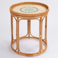 Forme ronde perle mosaïque rotin thé et table basse à l'intérieur de l'extérieur meubles Table en osier prix bon marché