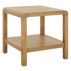Mesa Auxiliar Minimalista de Roble Blanco Natural, Mesa de Centro Cuadrada de 2 Niveles con Marco de Esquinas Redondeadas y Patas Gruesas - Product Image 2