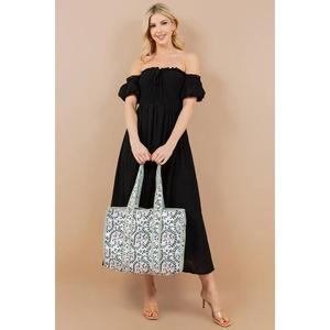 Sac fourre-tout en toile CRAFT HACKLE, style bohème, imprimé floral brodé, grand format, ouverture supérieure, pour le shopping, style estival, fabriqué au Rajasthan - Product Image 1