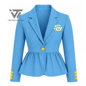 Custom Greek Solid Southern University And A&M College Clothing Embroidered 100% Cotton Semi Formal Peplum <b>Blazer</b> Coat - Product Image 1