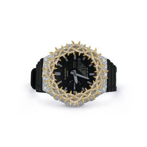 Montre unisexe de luxe à cadran tendance, boîtier rond en argent sterling, diamant Moissanite, bracelet en caoutchouc avec demi-socle - Product Image 1