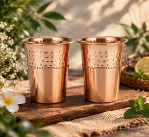 Craftsy Home – Cuivre martelé haut de gamme pour poignée ergonomique, récipient ayurvédique élégant au design moderne à texture mixte pour la maison - Product Image 4