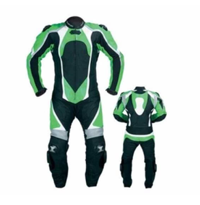 Combinaison de course moto homme sur mesure 1 pièce en cuir de vachette ou de kangourou, équipement de protection pour motard, vert et noir, combinaison de motocross - Product Image 1