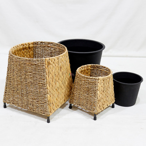 Handmade Eco-Friendly Water Hyacinth <b>Planters</b> Black <b>Plastic</b> Pot Modern Minimalist Design Garden Outdoor Home - Product Image 4