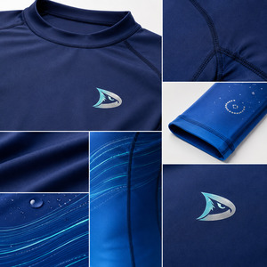 Men's Full Sleeve Rash Guard Blue Raised Rubber Print Breathable Quick Dry 220g Spandex Polyester Adult Swim <b>Shirt</b> - Product Image 6