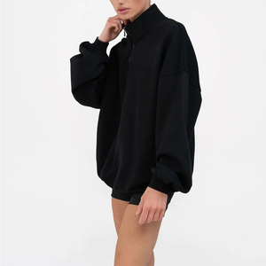 Sudadera de Invierno para Mujer, Negra, con Hombros Caídos, Cierre de Cremallera, Oversize, Cómoda, de Algodón, con Logotipo Personalizado, de la Mejor Calidad, al por Mayor - Product Image 4