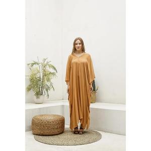 Vestido Maxi Boho con Cuello en V y Mangas Murciélago, Corte Holgado, Dobladillo Asimétrico, Color Sólido, Tela Viscolose, Ropa Casual de Verano - Product Image 2