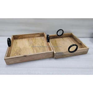 Plateau de service en bois de mangue classique de qualité supérieure avec bords incurvés Caractéristique durable pour les collations au thé et au café Cadeaux de décoration pour la maison - Product Image 1