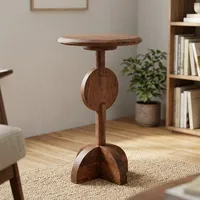 Table d'appoint moderne en bois de manguier, design minimaliste, fabrication artisanale, meubles de salon, finition bois foncé, plateau rond