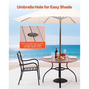 Tavolo da pranzo rotondo da esterno in acciaio effetto legno da 41 pollici per 4 persone con foro per ombrellone da 1,5 pollici, tavolino da caffè/bistrot - Product Image 5