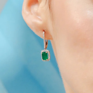 18K Gold Emerald <b>Drop</b> Earrings with Diamond Latch <b>Back</b> - Product Image 1