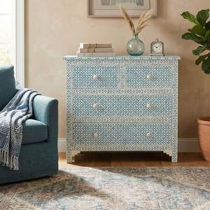 Commode et commode à 6 tiroirs en os incrusté blanc et vert clair de qualité supérieure, décoration de salon, fabriquée en Inde - Product Image 4