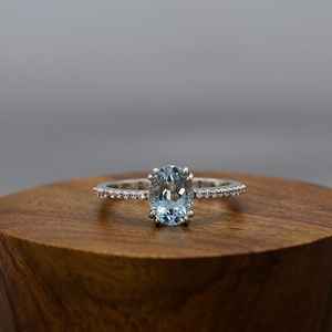 Anillo de compromiso ovalado de aguamarina, piedra de nacimiento de marzo, plata de ley 925, gema azul, anillo de boda, regalo para mujer - Product Image 4