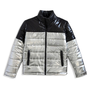 Men's Puffer <b>Jackets</b> Zipper Up <b>Silver</b> And Black Color Stand Collar Waterproof Windproof Down Puffer <b>Jacket</b> For Adult - Product Image 1