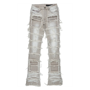 Pantalon empilé déchiré taille haute pour homme, design personnalisé style streetwear, vente en gros - Product Image 2