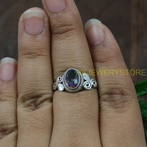 Anillo de Topacio Místico, Anillo de Plata de Ley 925, Anillos de Compromiso y Boda Hechos a Mano para Mujer, Joyería de Topacio Místico, Regalo de Navidad para Ella - Product Image 4