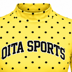 Yellow Polka Dot Women <b>Mock</b> <b>Neck</b> Short Sleeve T Shirt Slim Fit Printed Casual Stretch <b>Top</b> Fashion Summer Wear Wholesale Custom - Product Image 3